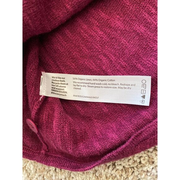 Eileen Fisher Burgundy Linen and Cotton Cardigan Womens Small Oversized Button - Picture 4 of 7